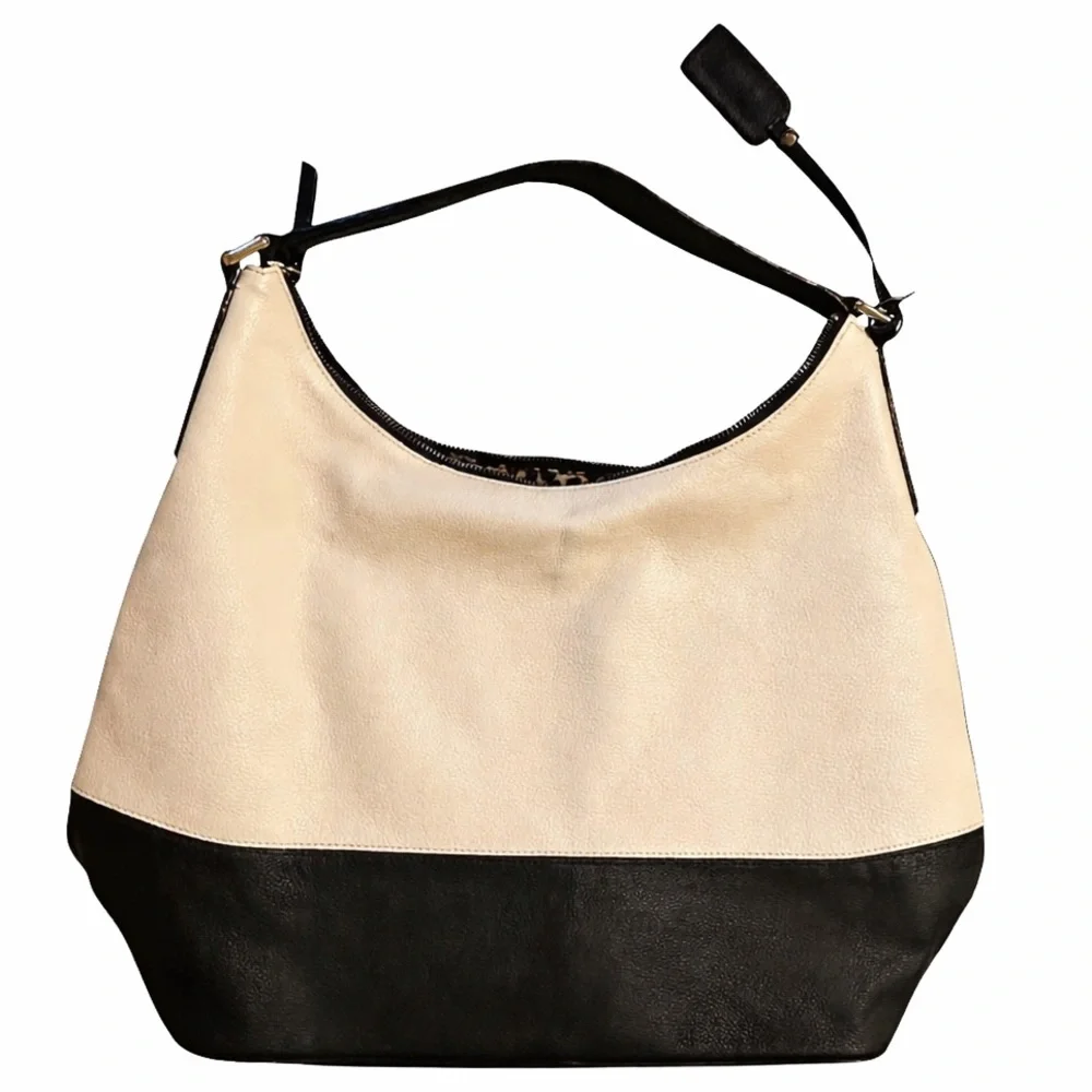 Banana Republic Colorblock Leather Hobo Bag - Ivory‎ & Black NWOT